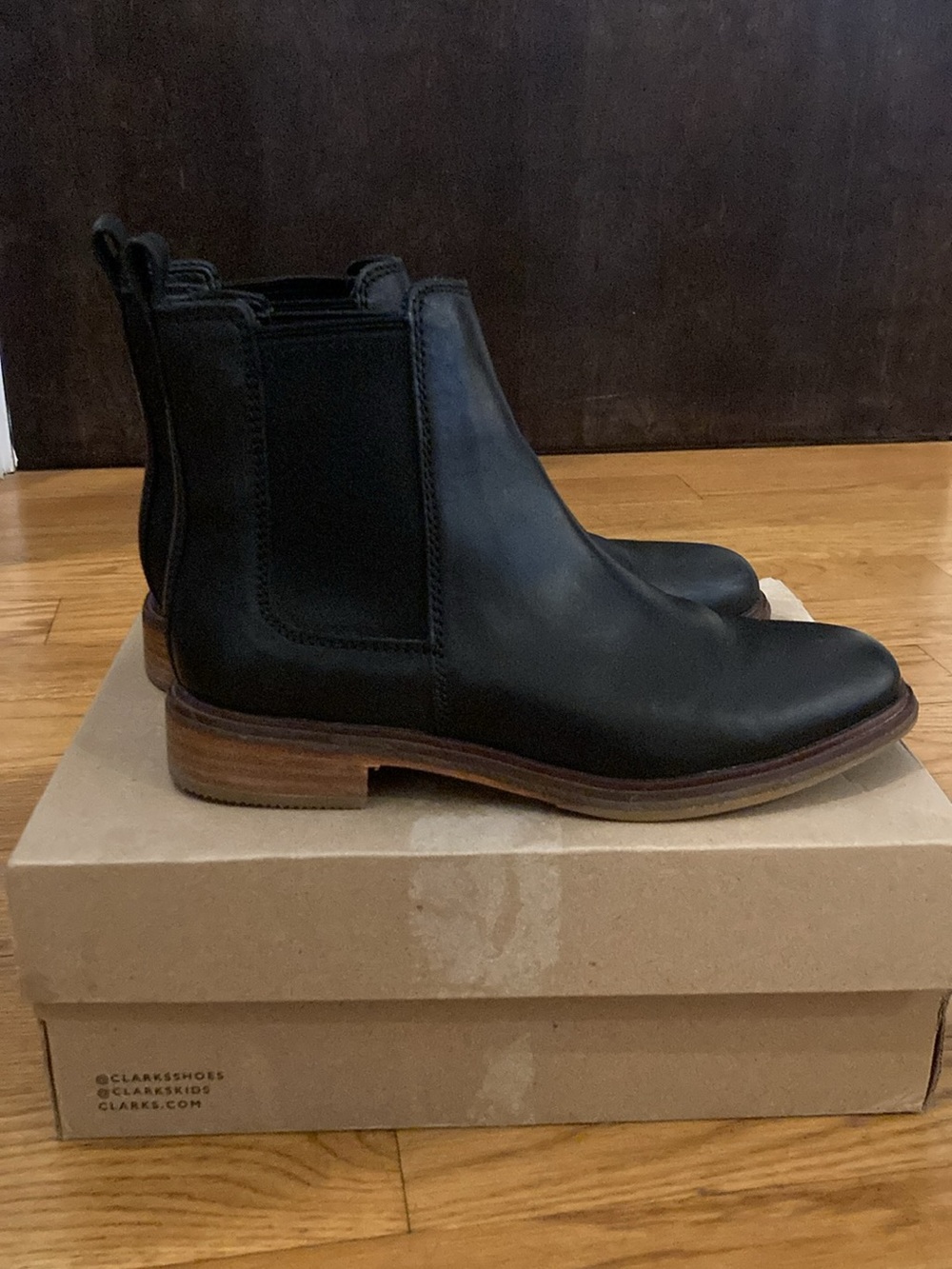 Clarks Black Leather Chelsea Ankle Boots